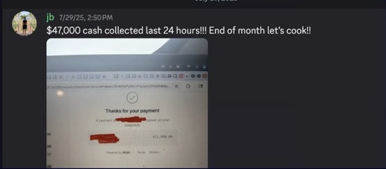 Justin’s community post reporting $47,000 cash collected in the last 24 hours.