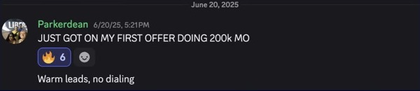 Parker’s community post celebrating landing his first sales offer.